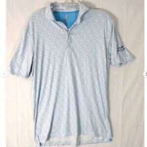 Johnnie-O Featherweight Golf Polo S Caddyshack Print Bonita Bay Club Blue White